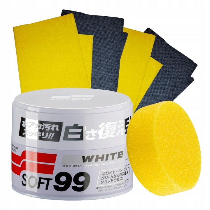 SOFT99 White Soft Wax wosk z carnaubą do lakieru + mikrofibry